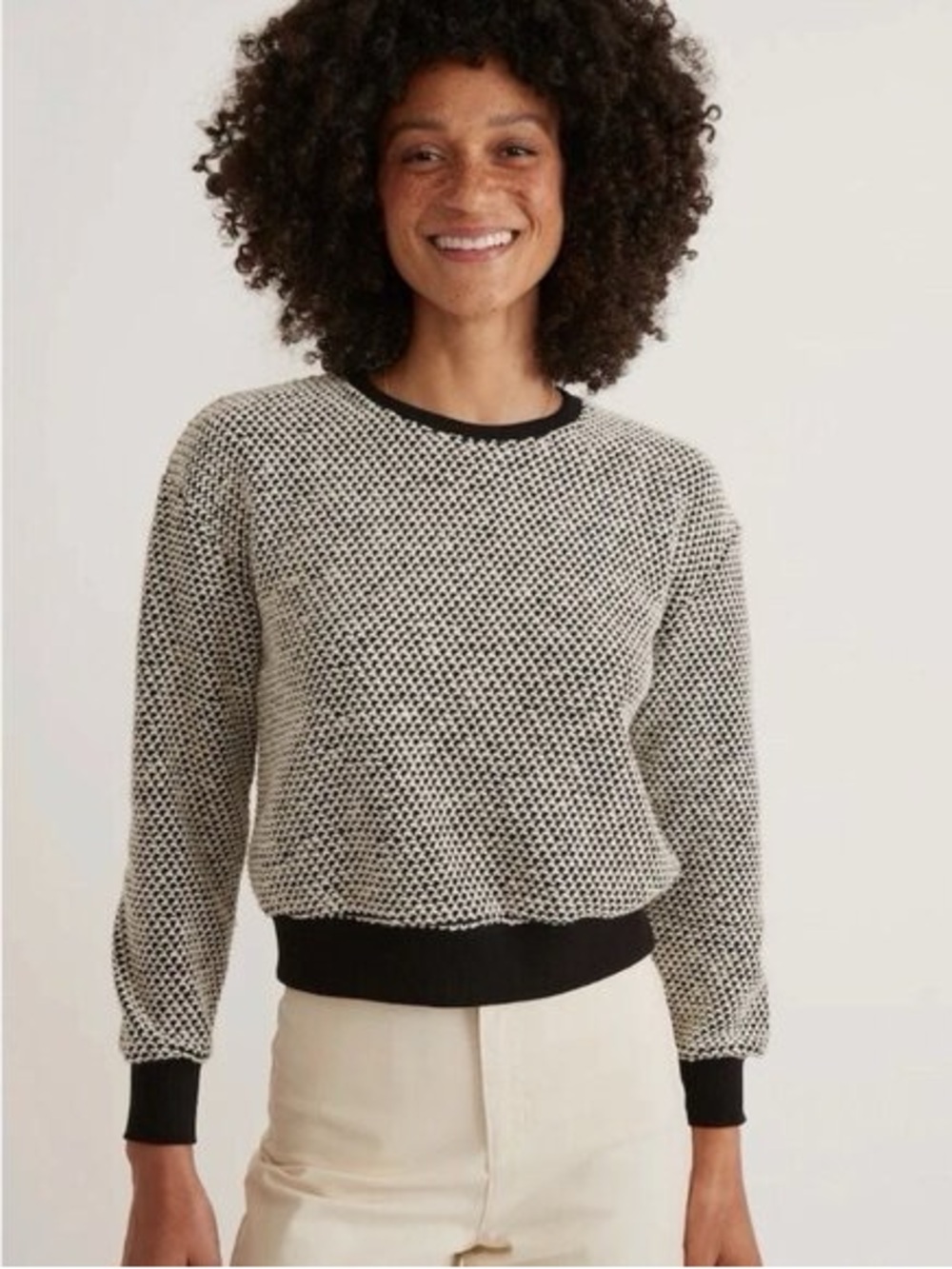 Marine Layer Cotton Blend Black White Birdseye Sweater Size Medium